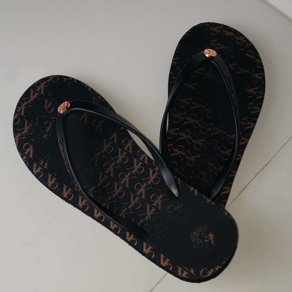 Calvin Klein Monogram Black and Brown Sandals